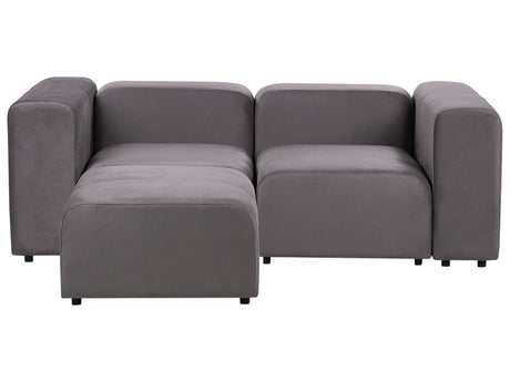 2 Seater Modular Sofa with Ottoman Dark Grey Velvet Sectional Couch Sofa with Black Legs Modern Living Room Beliani