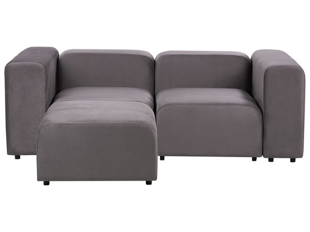 2 Seater Modular Sofa with Ottoman Dark Grey Velvet Sectional Couch Sofa with Black Legs Modern Living Room Beliani