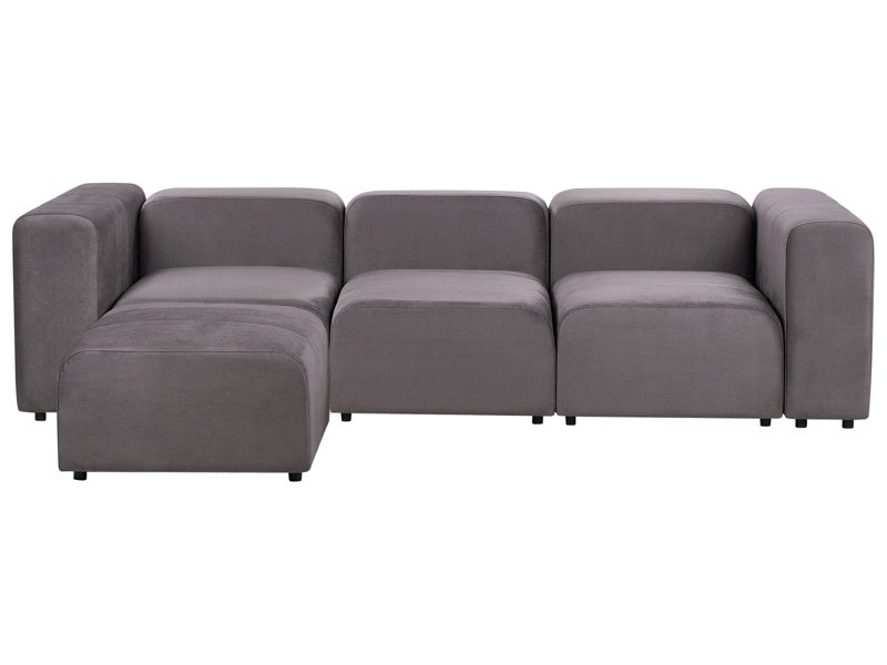 3 Seater Modular Sofa with Ottoman Dark Grey Velvet Sectional Couch Sofa with Black Legs Modern Living Room Beliani