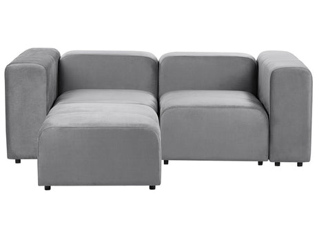 2 Seater Modular Sofa with Ottoman Grey Velvet Sectional Couch Sofa with Black Legs Modern Living Room Beliani