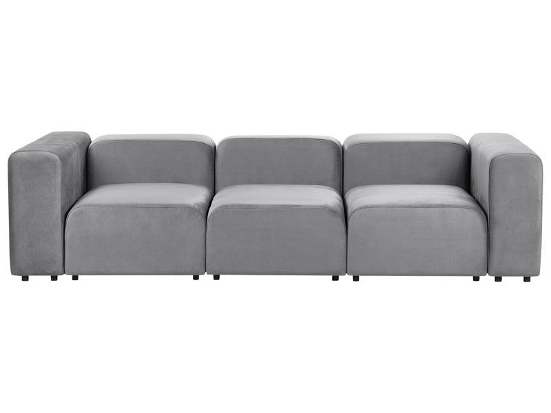 3 Seater Modular Sofa Grey Velvet Sectional Couch Sofa with Black Legs Modern Living Room Beliani