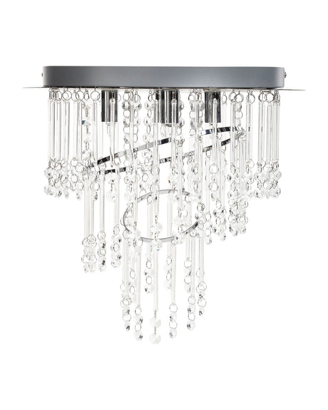 Chandelier Silver Metal  35 cm Glass Crystals Chrome Finish Lighting Glam Beliani