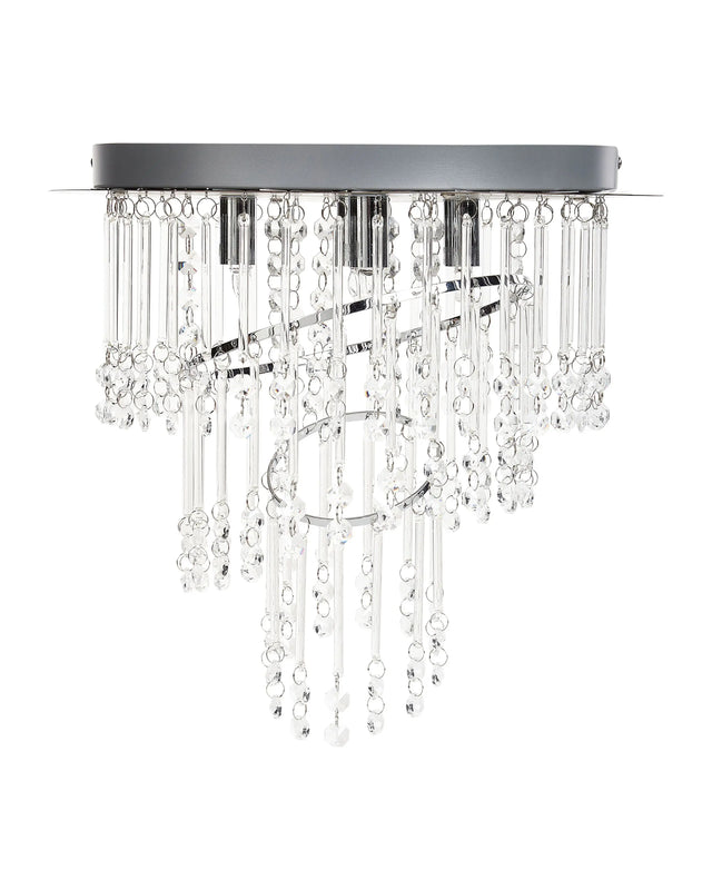 Chandelier Silver Metal  35 cm Glass Crystals Chrome Finish Lighting Glam Beliani