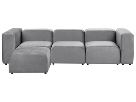 3 Seater Modular Sofa with Ottoman Grey Velvet Sectional Couch Sofa with Black Legs Modern Living Room Beliani