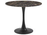 Dining Table Black and Gold Marble with Black MDF Top Metal Base  90 cm Industrial Round Kitchen Table Beliani