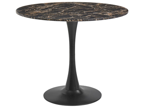 Dining Table Black and Gold Marble with Black MDF Top Metal Base  90 cm Industrial Round Kitchen Table Beliani