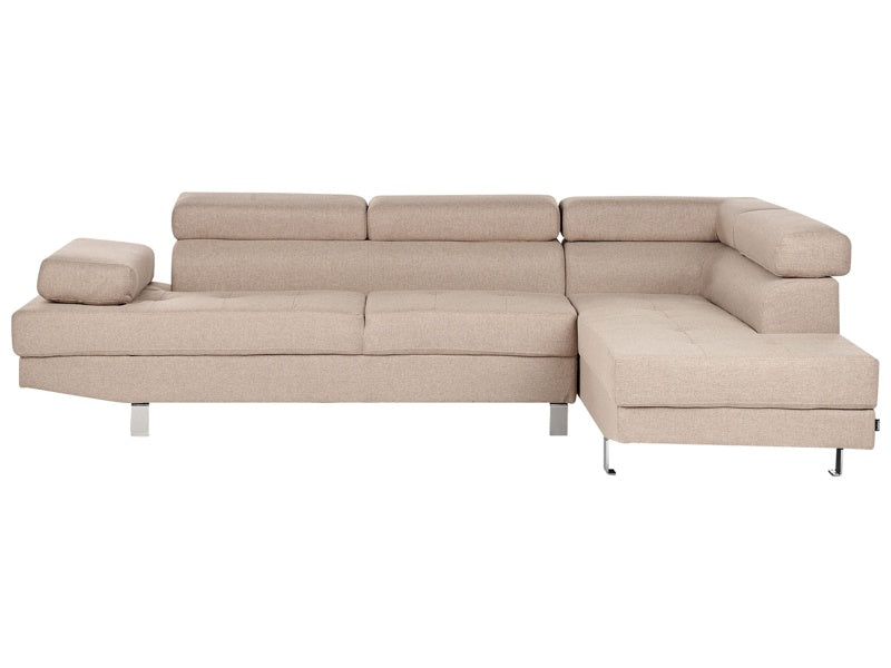 Corner Sofa Sand Beige Fabric L-Shaped Adjustable Headrests and Armrests Beliani