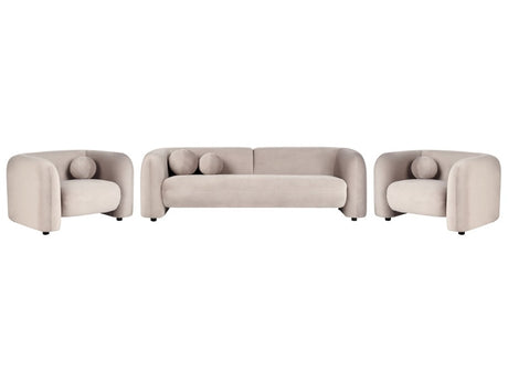 5 Seater Living Room Set Taupe Velvet Fabric Sofa Armchair with Extra Throw Cushions Retro Glam Art Decor Style Beliani