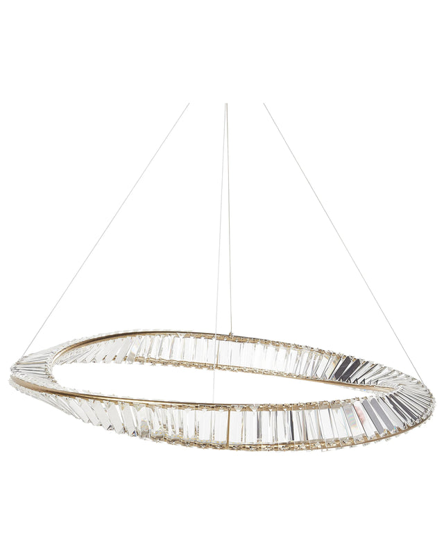 Chandelier Gold Iron Pendant Lamp with Crystals LED Lighting Glamour Style Beliani