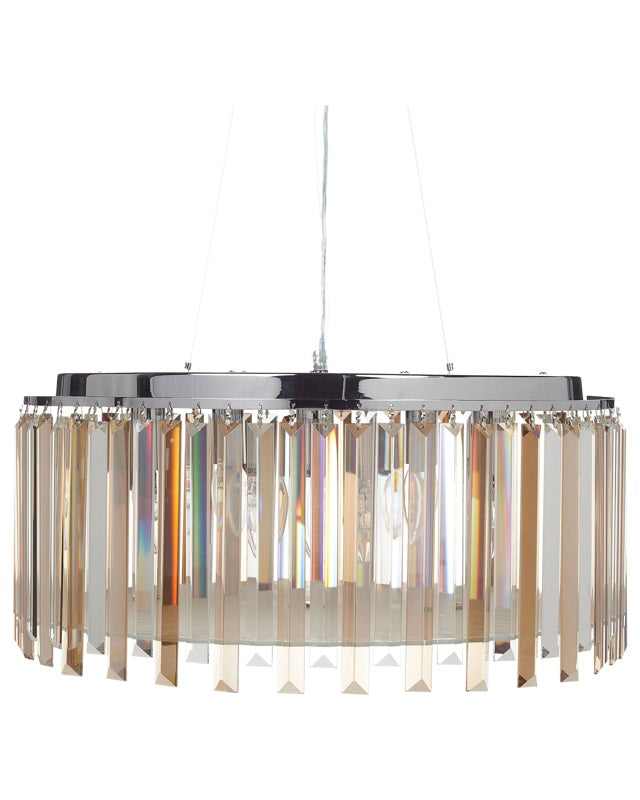 Chandelier Chrome Iron Ceiling Lamp with Glass Crystals Lighting Glamour Style Living Room Dining Room Beliani