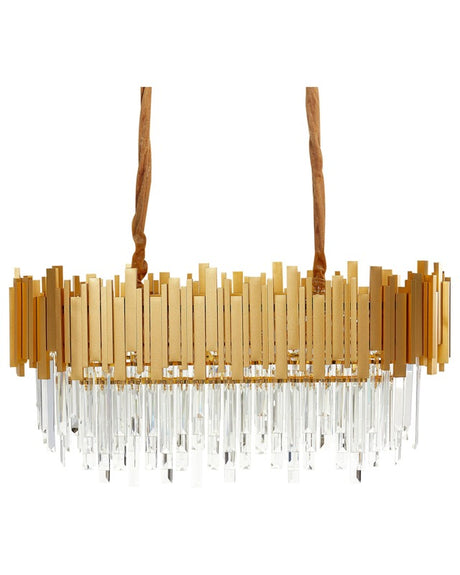 Chandelier Gold Aluminium Ceiling Lamp with Crystals Lighting Glamour Beliani