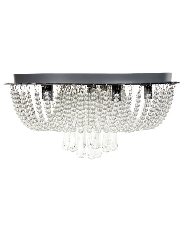 Chandelier Silver Iron Ceiling Lamp with Crystals Chrome Finish Lighting Glamour Style Living Room Dining Room Beliani