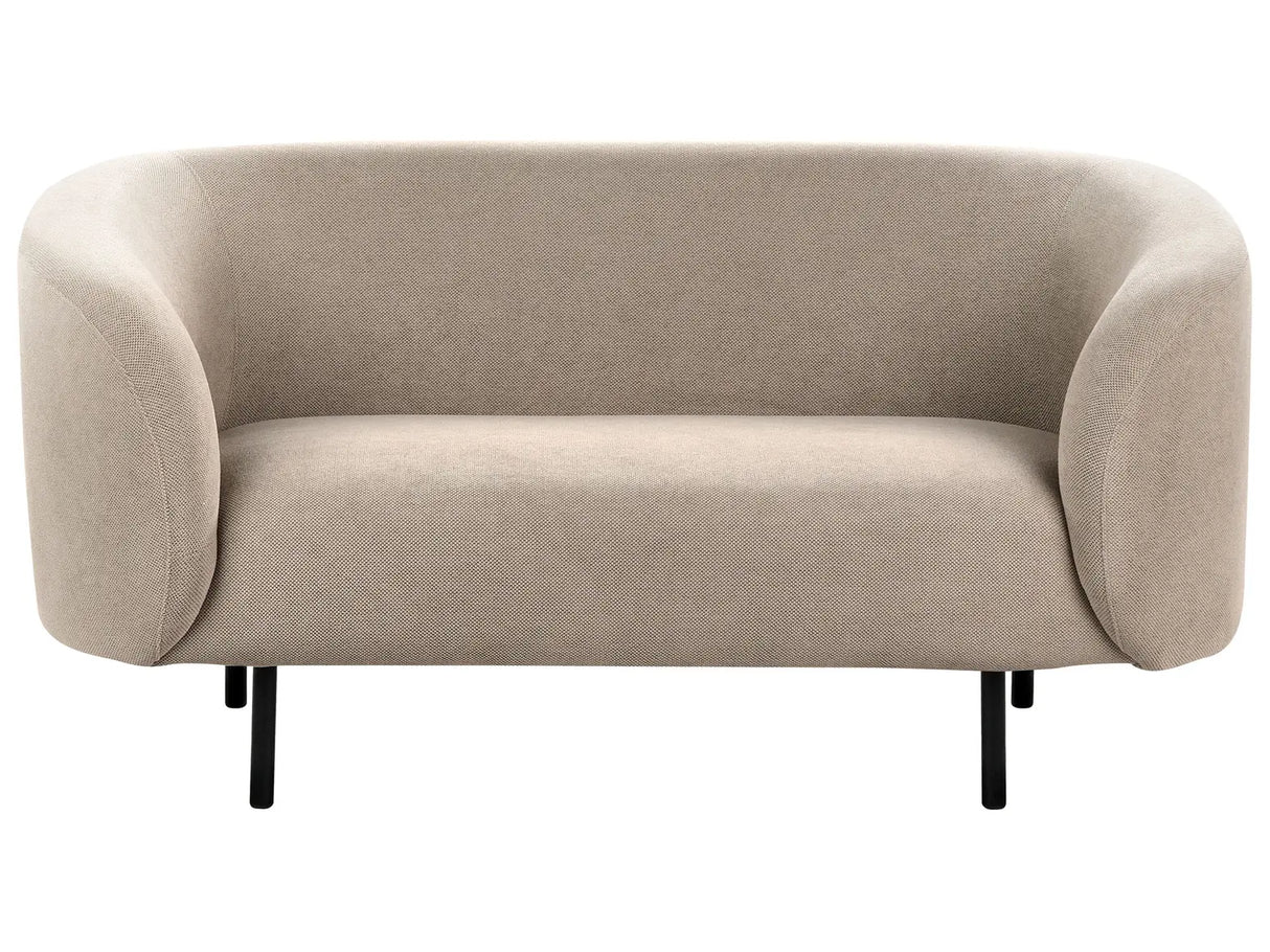2 Seater Sofa Taupe Polyester Fabric Soft Textured Curved Design Black Legs Modern Art Decor Style Beliani