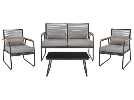 Garden Set Black Steel with Grey Cushions Lounge Set 4 Seater Set Table Modern Beliani