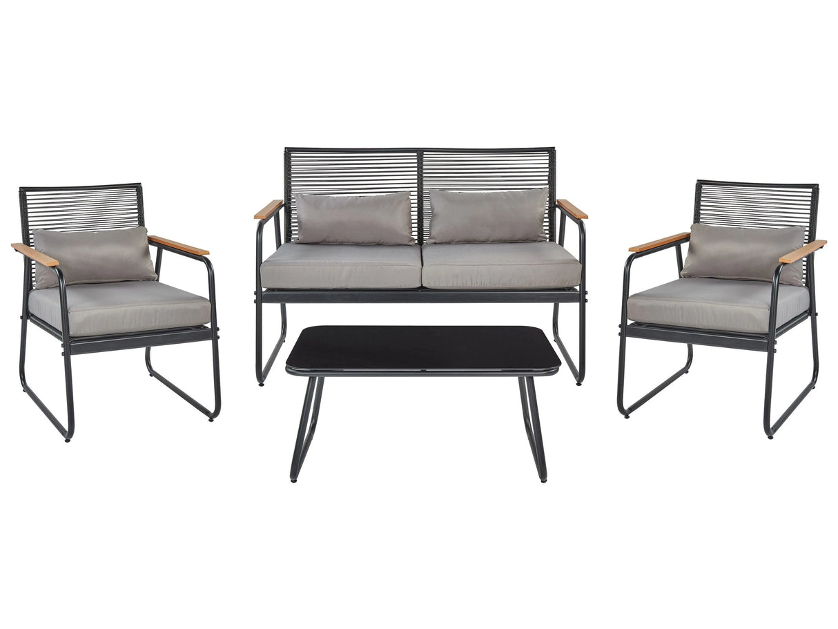 Garden Set Black Steel with Grey Cushions Lounge Set 4 Seater Set Table Modern Beliani