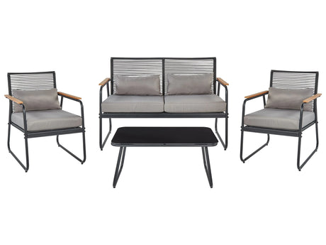 Garden Set Black Steel with Grey Cushions Lounge Set 4 Seater Set Table Modern Beliani