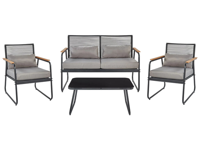 Garden Set Black Steel with Grey Cushions Lounge Set 4 Seater Set Table Modern Beliani