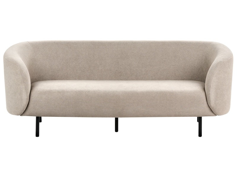 3 Seater Sofa Taupe Polyester Fabric Soft Textured Curved Design Black Legs Modern Art Decor Style Beliani