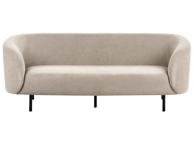 3 Seater Sofa Taupe Polyester Fabric Soft Textured Curved Design Black Legs Modern Art Decor Style Beliani