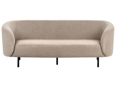 3 Seater Sofa Taupe Polyester Fabric Soft Textured Curved Design Black Legs Modern Art Decor Style Beliani