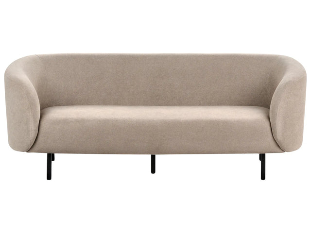 3 Seater Sofa Taupe Polyester Fabric Soft Textured Curved Design Black Legs Modern Art Decor Style Beliani