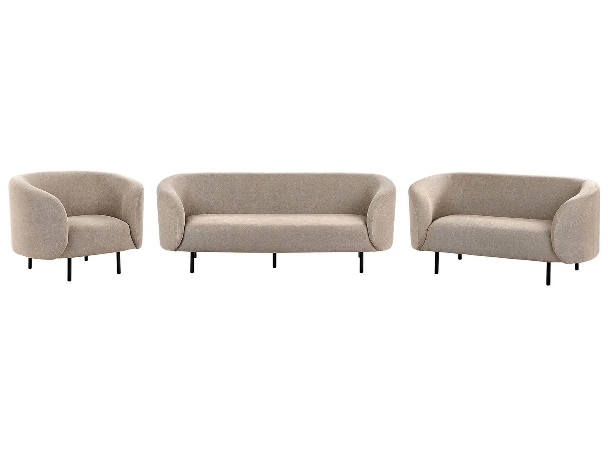 Living Room Set Taupe Polyester Fabric Soft Textured Black Legs 3 Seater Sofa Loveseat Armchair Modern Art Decor Style Beliani