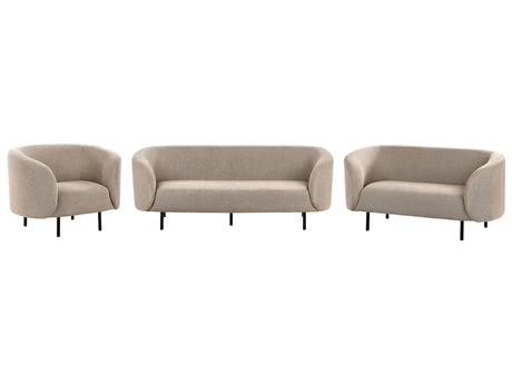 Living Room Set Taupe Polyester Fabric Soft Textured Black Legs 3 Seater Sofa Loveseat Armchair Modern Art Decor Style Beliani
