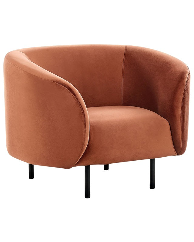 Armchair Orange Velvet Fabric Curved Design Black Metal Legs Modern Art Decor Style Beliani