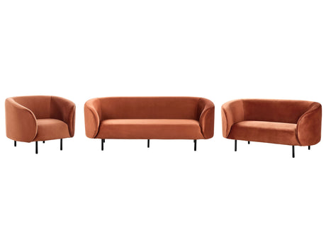 Living Room Set Orange Velvet Fabric Black Legs 3 Seater Sofa Loveseat Armchair Modern Art Decor Style Beliani
