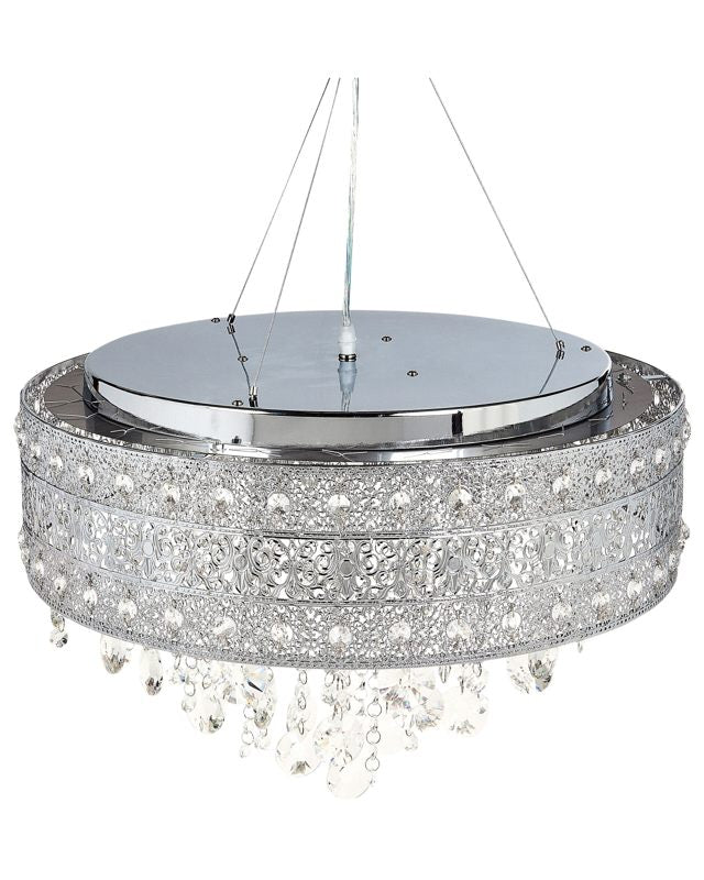 Chandelier Silver Iron Chrome Finish Pendant Lamp with Crystals Lighting Glamour Style Beliani