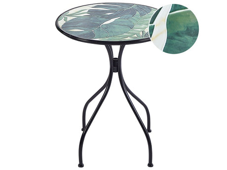 Garden Bistro Table Black Metal Iron Frame ø 60 cm Green Mosaic Tiles Pattern Tabletop Vintage Style Outdoor Beliani