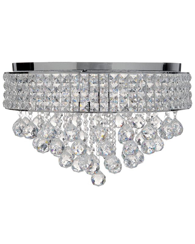 Chandelier Silver Iron Chrome Finish Pendant Lamp with Crystals Lighting Glamour Style Living Room Dining Room Beliani