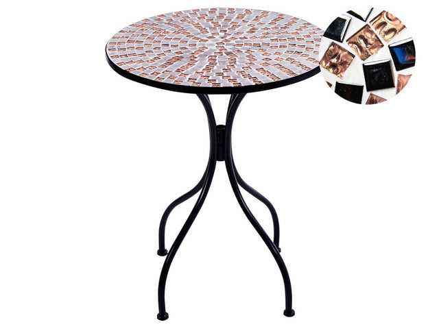 Garden Bistro Table Black Metal 60 cm Mosaic Tiles Pattern Tabletop Vintage Style Beliani