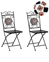 Set of 2 Garden Chairs Black Metal Folding Carved Backrest Mosaic Tiles Pattern Vintage Style Beliani