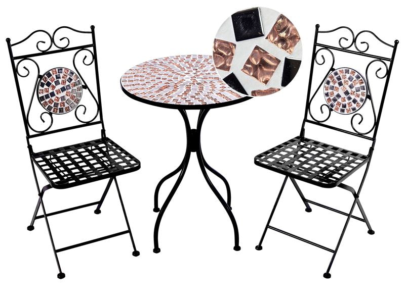 Garden Bistro Set Metal Black Table and Folding Chairs Mosaic Pattern Tiles Vintage Style Outdoor Set Beliani