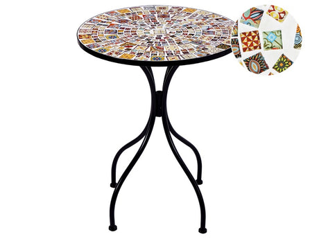 Garden Bistro Table Black Metal 60 cm Mosaic Tiles Pattern Tabletop Vintage Style Beliani