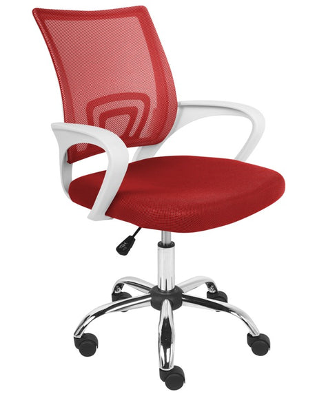 Office Chair Red Fabric Swivel Desk Computer Adjustable Seat Reclining Backrest Beliani