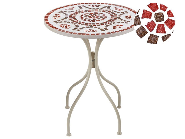 Garden Bistro Table White Metal 60 cm Mosaic Tiles Pattern Tabletop Vintage Style Beliani