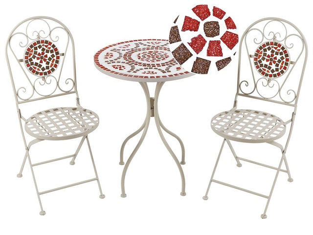 Garden Bistro Set Metal White Table and Folding Chairs Mosaic Pattern Tiles Vintage Style Outdoor Set Beliani