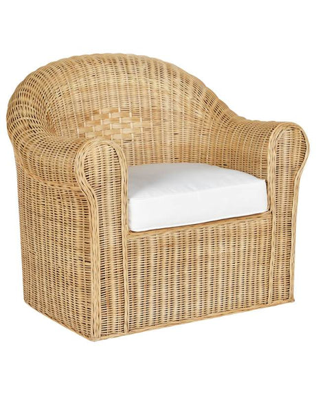 Garden Armchair Natural Rattan White Cotton Cushion Medium Resistance Outdoor Boho Style Garden Patio Balcony Beliani