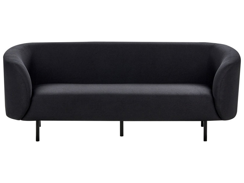 3 Seater Sofa Black Fabric Soft Nubby Black Legs Retro Glam Art Decor Style Beliani