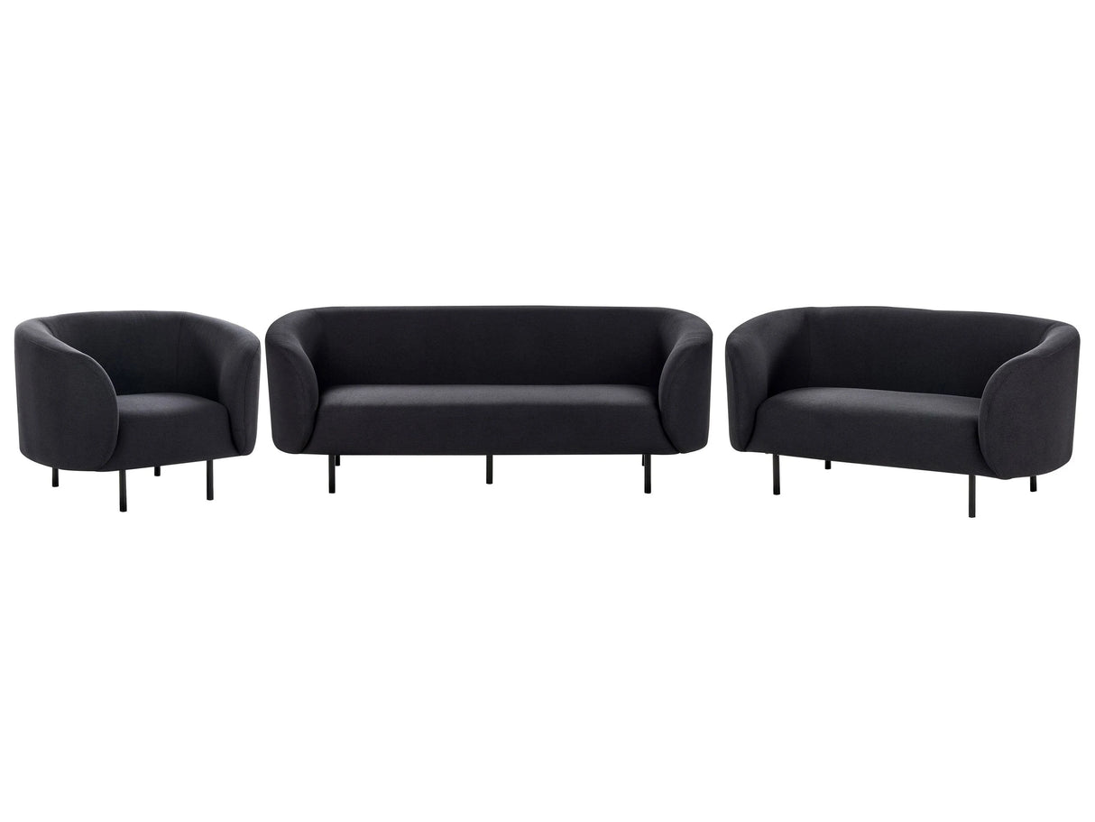 Living Room Set Black Fabric Soft Nubby Black Legs 3 Seater Sofa Loveseat Armchair Retro Glam Art Decor Style Beliani