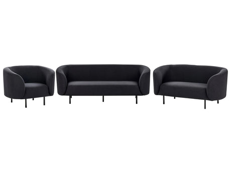 Living Room Set Black Fabric Soft Nubby Black Legs 3 Seater Sofa Loveseat Armchair Retro Glam Art Decor Style Beliani
