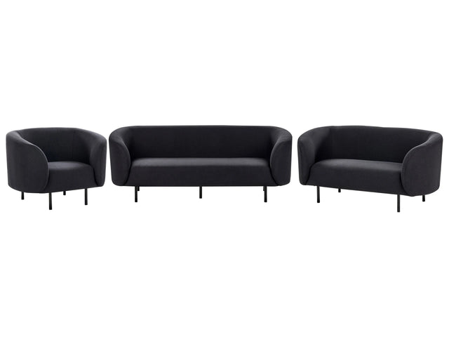 Living Room Set Black Fabric Soft Nubby Black Legs 3 Seater Sofa Loveseat Armchair Retro Glam Art Decor Style Beliani