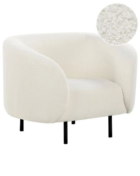 Armchair White Boucle Fabric Soft Nubby Black Legs Retro Glam Art Decor Style Beliani