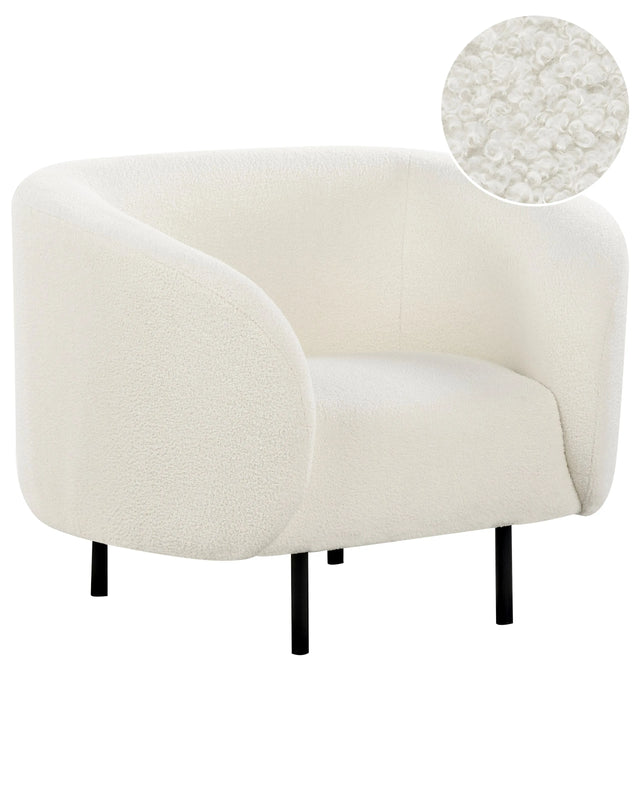 Armchair White Boucle Fabric Soft Nubby Black Legs Retro Glam Art Decor Style Beliani