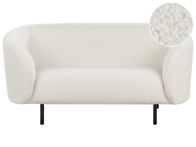 2 Seater Sofa White Boucle Fabric Soft Nubby Black Legs Retro Glam Art Decor Style Beliani