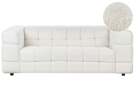 3-Seater Sofa White Boucle Fabric Upholstery Black Legs 3 Seater Thickly Padded Modern Style Living Room Furniture Beliani