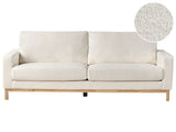 3 Seater Sofa White Boucle Living Room Modern Style Light Wood Legs Beliani