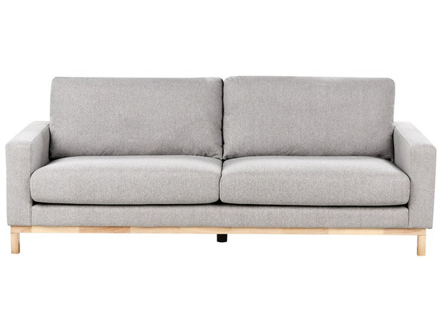 3 Seater Fabric Sofa Grey Living Room Modern Style Light Wood Legs Beliani